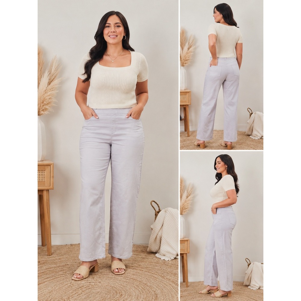 Pure Jill Denim Y2K Wide Leg Pull On Pants Jeans‎ Clean Girl Euro Summer Size L